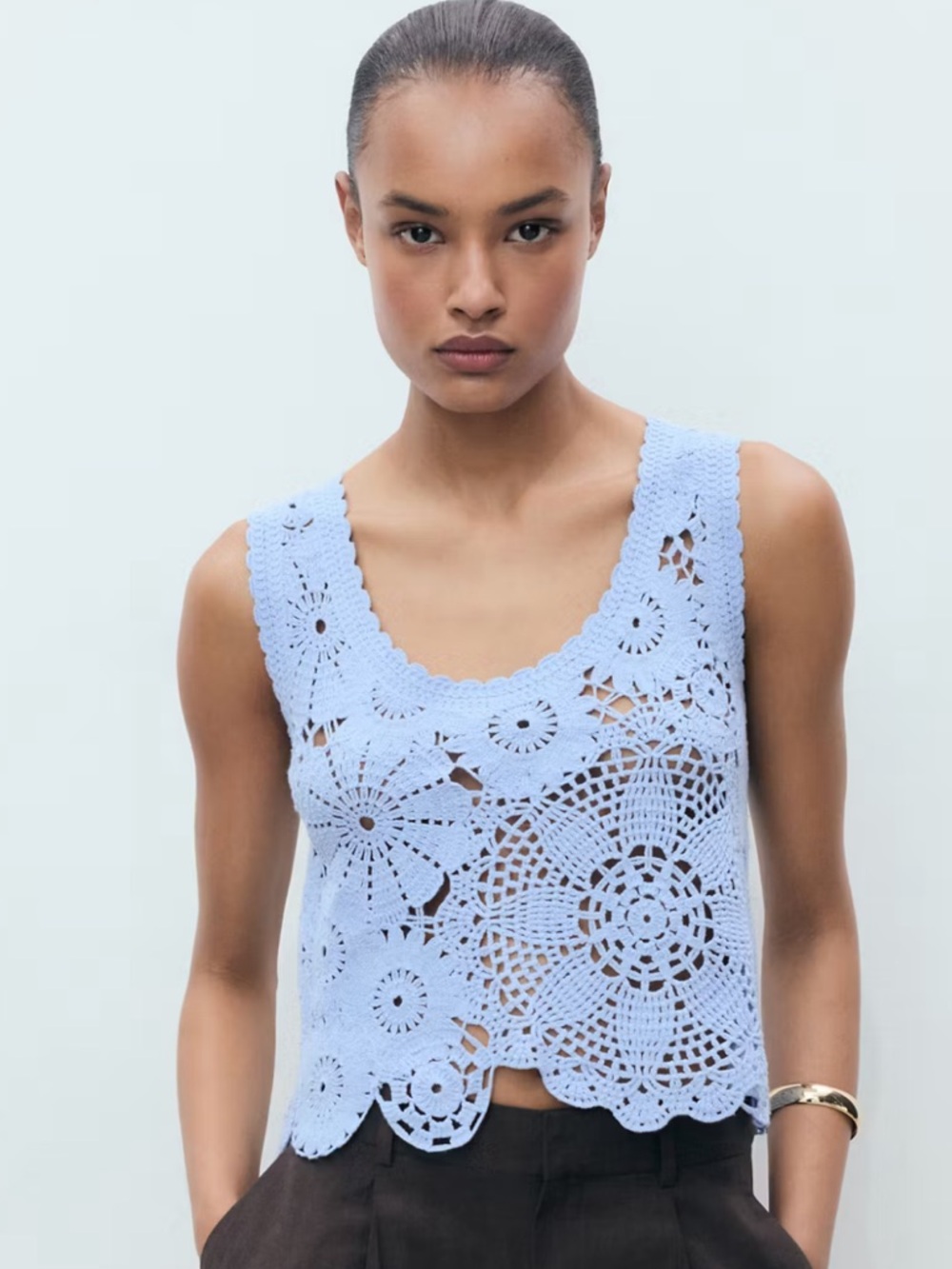 Mango Crochet Knit Top - Sky Blue